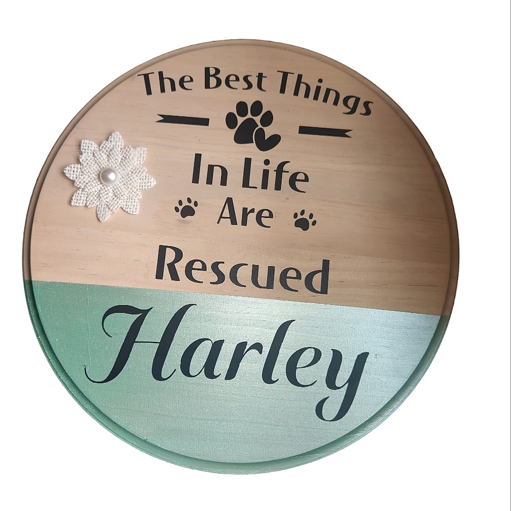 Custom Dog Sign Personalized Hanging Wall Decor Hand Painted Stained Wood Rescue